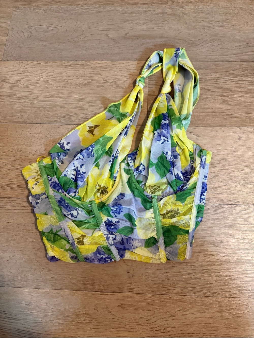 Zara Yellow Floral Women’s one shoulder Crop top - M